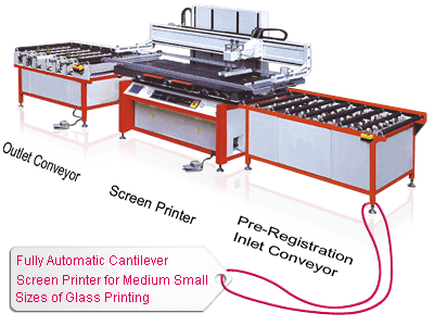 Cantilever Glass Screen Printer with Pre-Registration Conveyor & Inspection Table